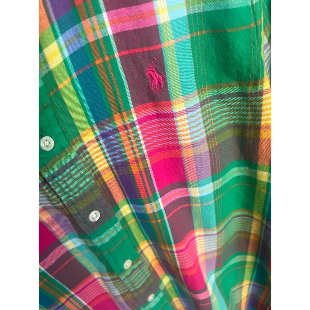 Ralph Lauren Tomboy  Preppy Plaid Button Up Lite Flannel 10 Pink Green - Picture 4 of 7